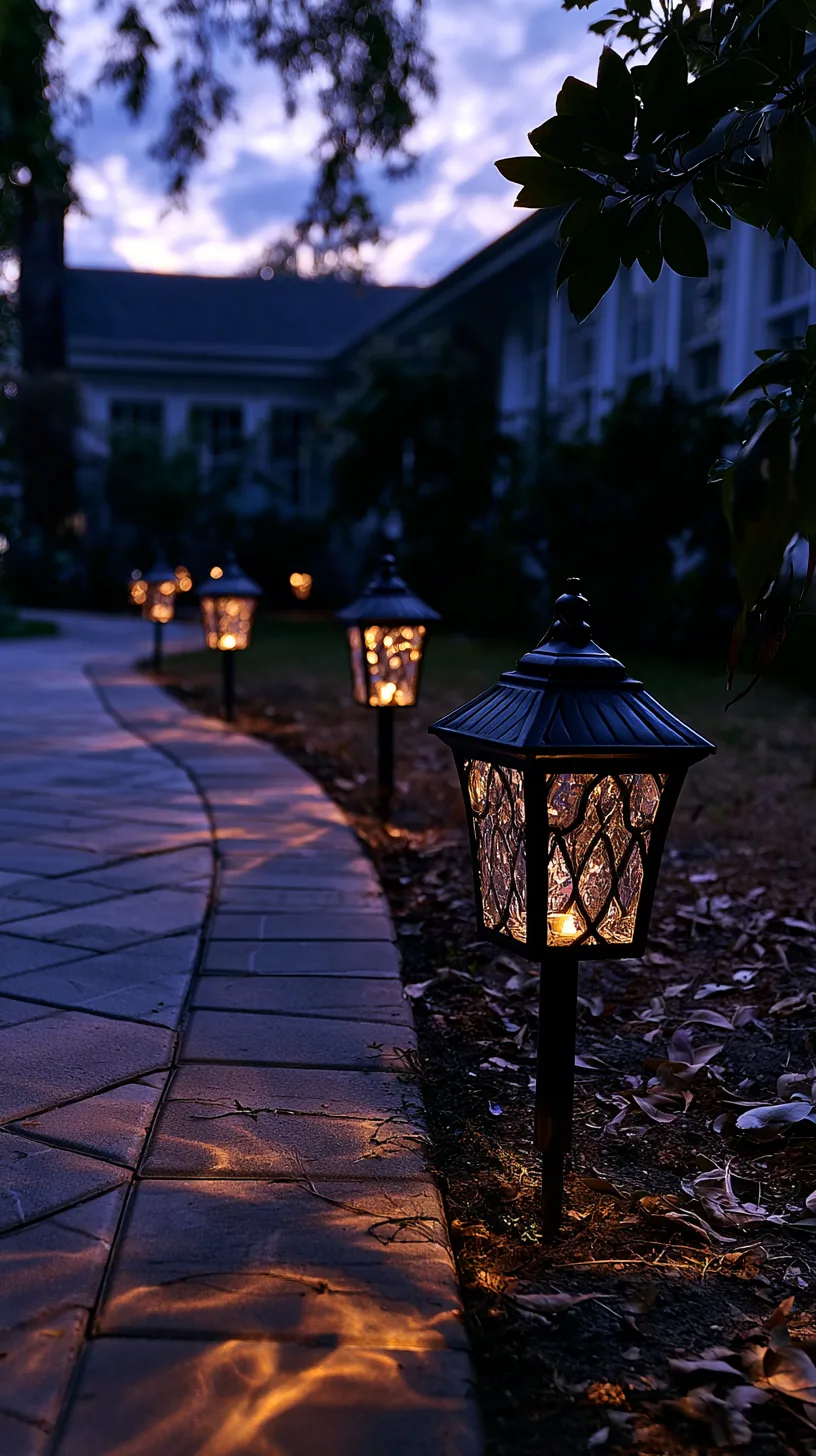 solar stake lanterns lining a walkway at dusk — photo 4 of 5