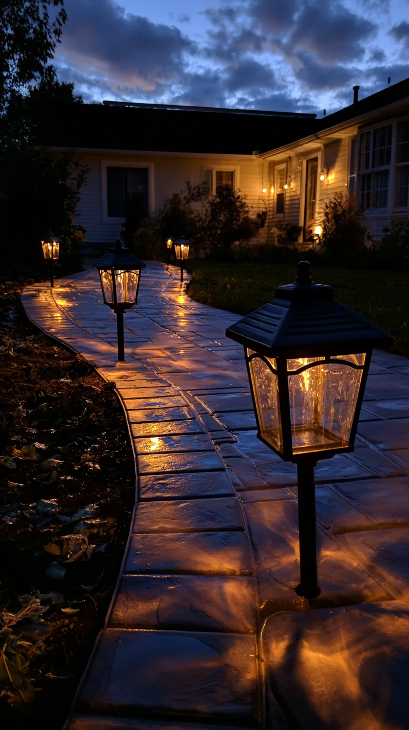 solar stake lanterns lining a walkway at dusk — photo 5 of 5