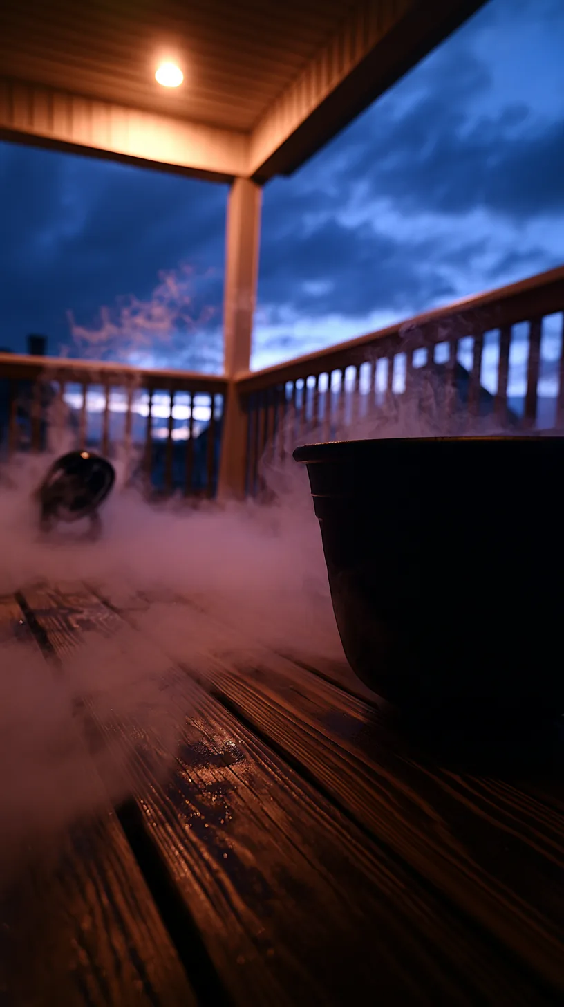 black cauldron releasing low mist on a porch floor — photo 9 of 10