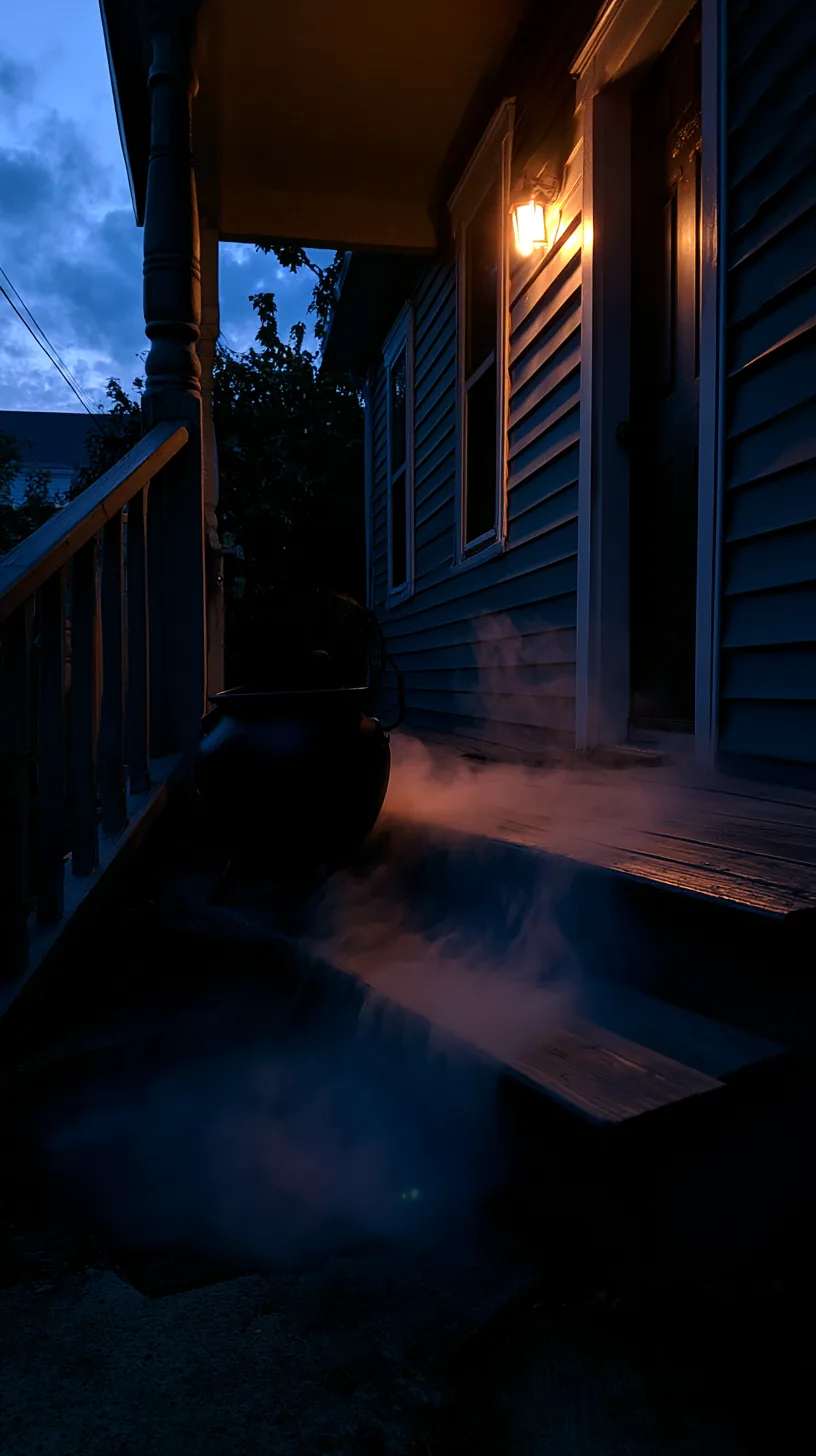 black cauldron releasing low mist on a porch floor — photo 10 of 10
