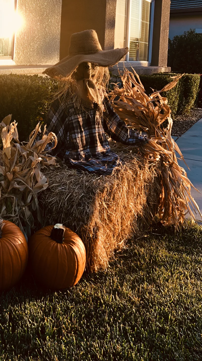 homemade scarecrow staked in an autumn yard — photo 6 of 8