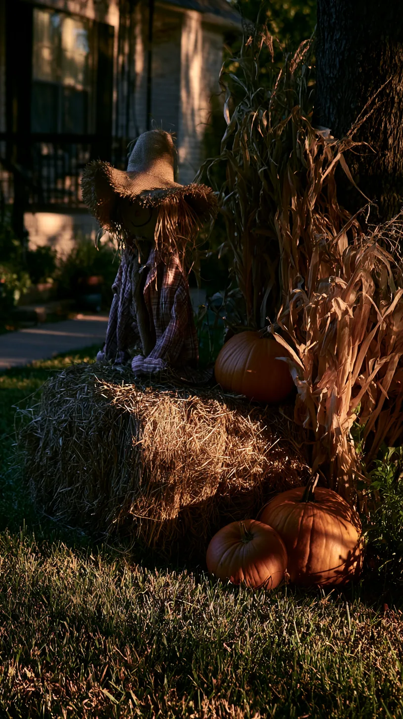 homemade scarecrow staked in an autumn yard — photo 7 of 8