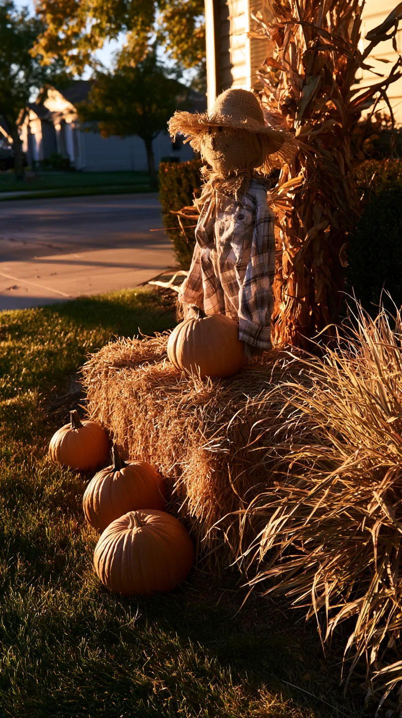 homemade scarecrow staked in an autumn yard — photo 8 of 8