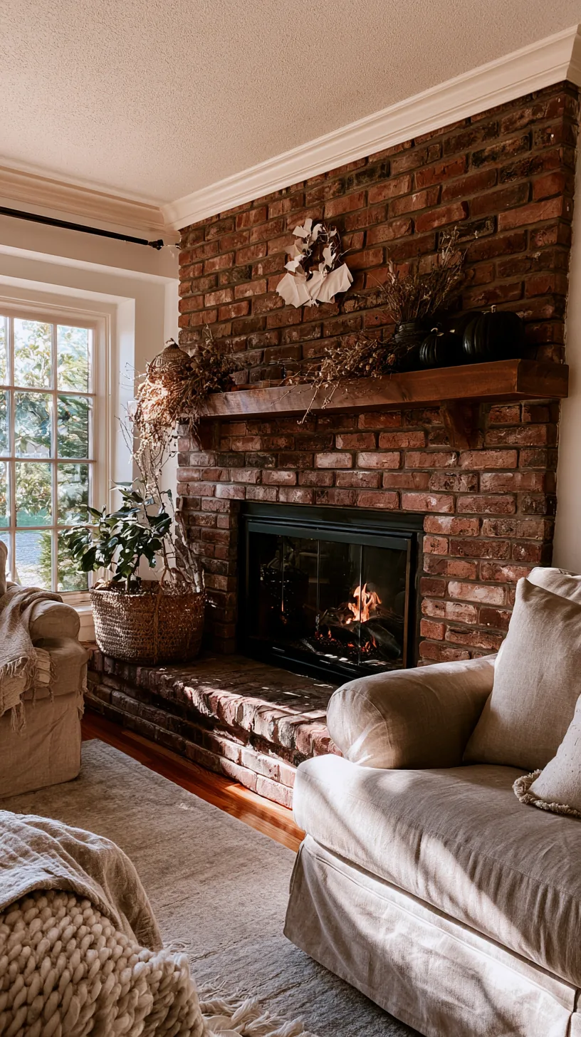 a brick fireplace decorated for Halloween without nails, photo 4 of 4