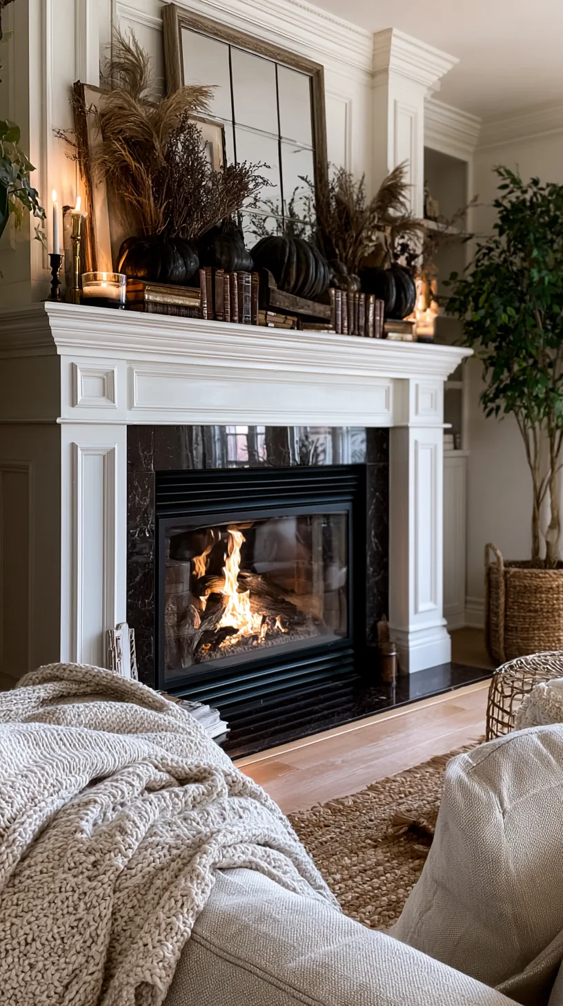 a Halloween mantel with height built from stacked books and risers, photo 3 of 4