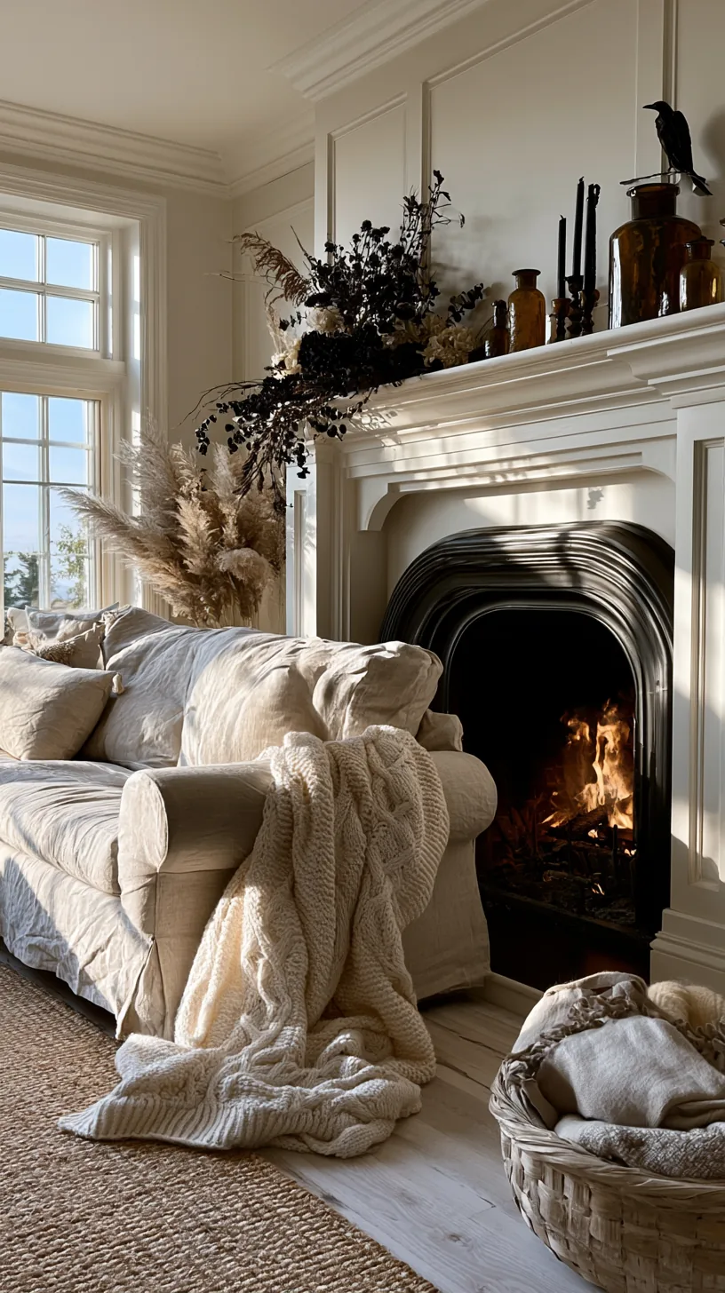a family friendly Halloween mantel with dark botanicals and black candles, photo 4 of 4