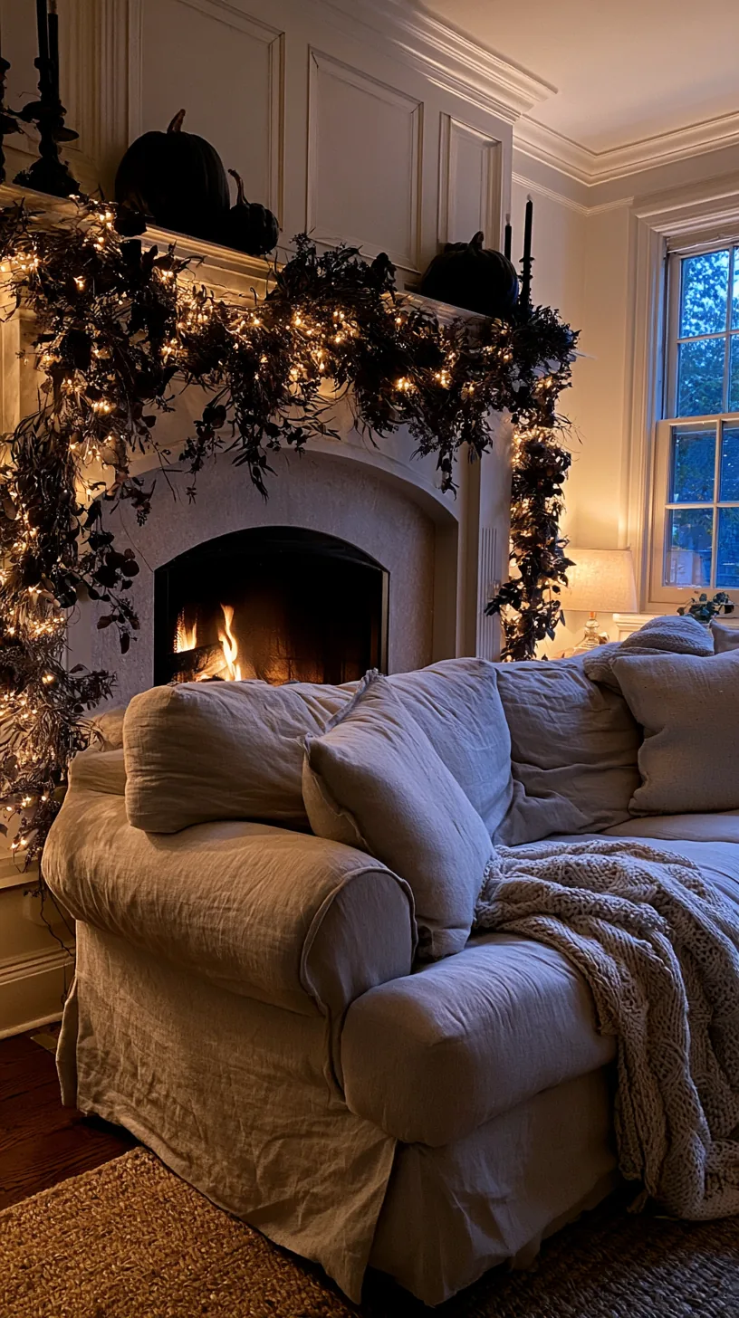 a Halloween mantel garland lit with battery fairy lights, photo 1 of 4