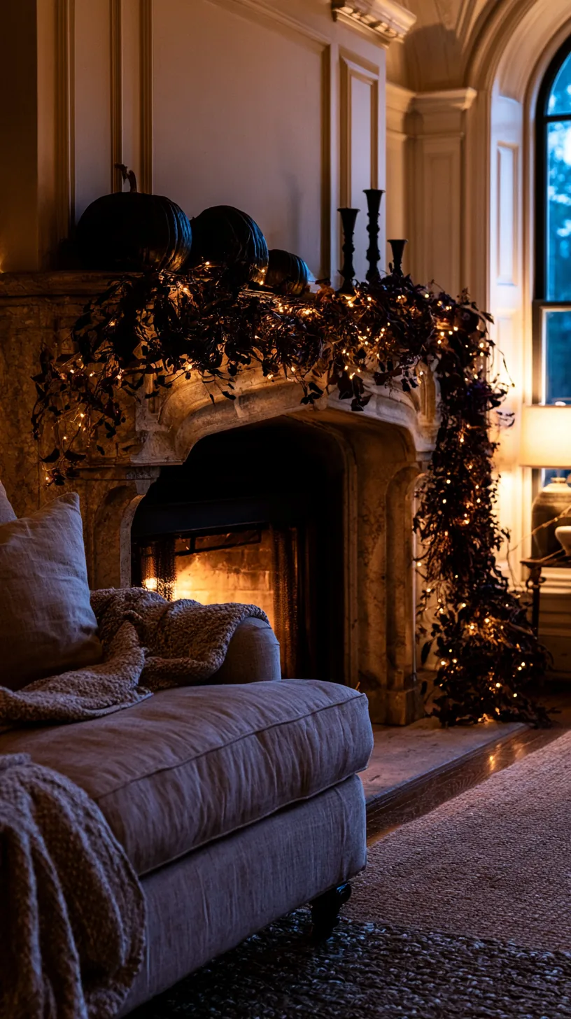 a Halloween mantel garland lit with battery fairy lights, photo 2 of 4