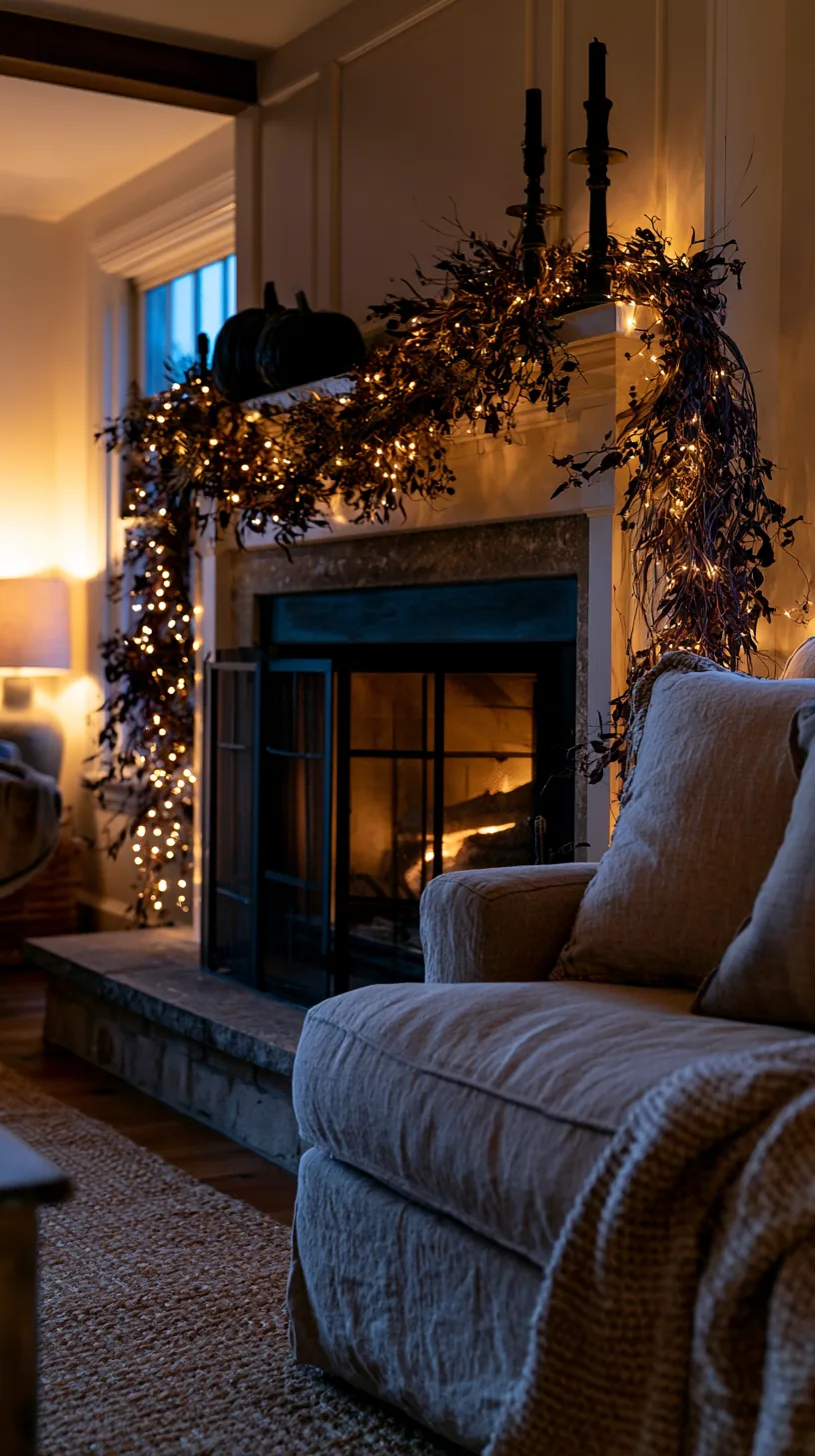 a Halloween mantel garland lit with battery fairy lights, photo 3 of 4