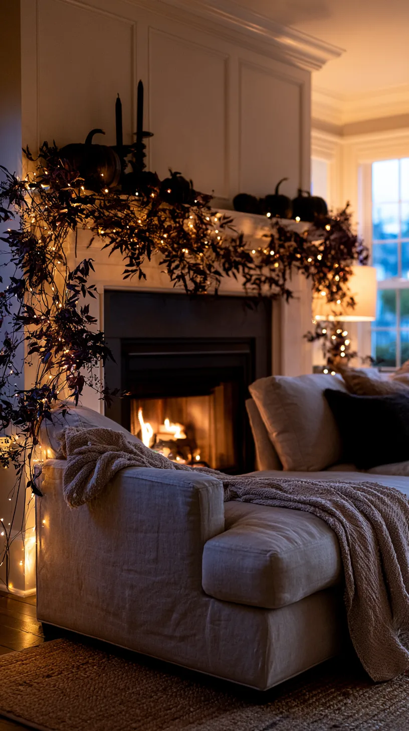 a Halloween mantel garland lit with battery fairy lights, photo 4 of 4