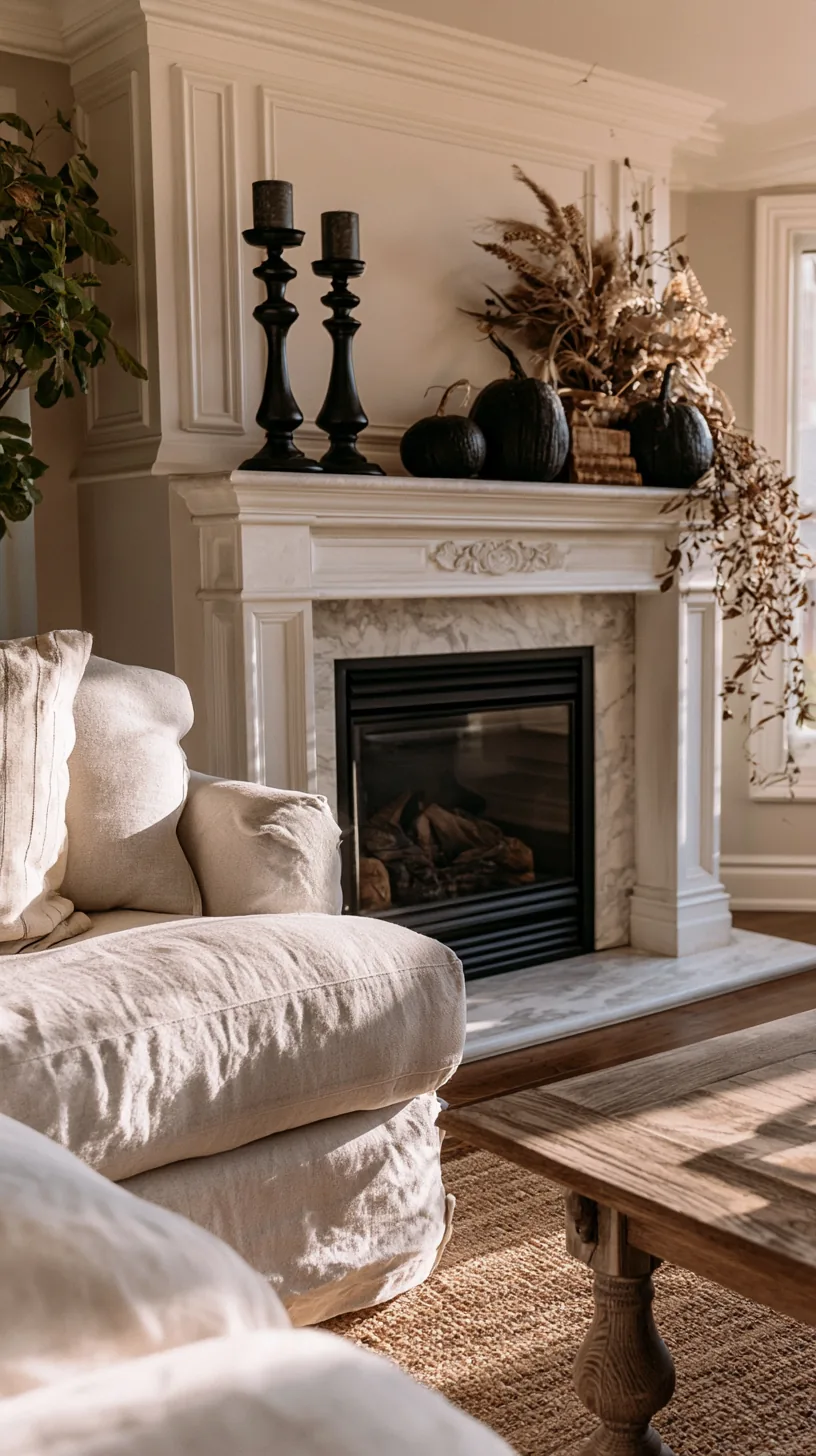 an off centre Halloween mantel arrangement that breaks the symmetry, photo 1 of 4