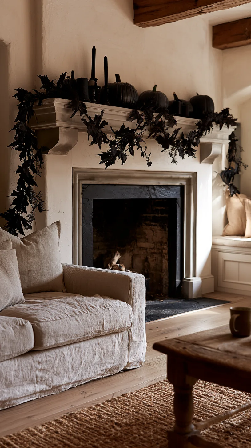 a Halloween garland anchored in swags under the front lip of the mantel, photo 2 of 4