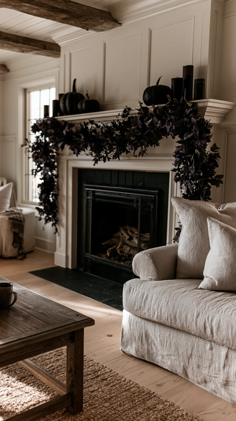 a Halloween garland anchored in swags under the front lip of the mantel, photo 4 of 4