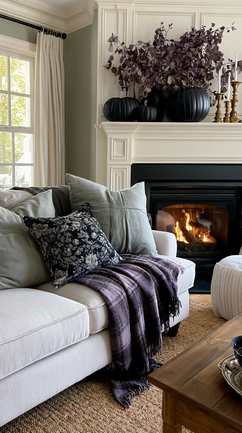 a Halloween mantel styled to match a sage green living room, photo 3 of 5