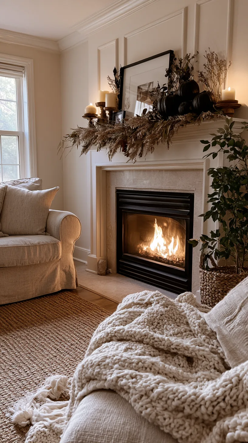 a neutral fall mantel base layered with a removable Halloween layer, photo 2 of 4
