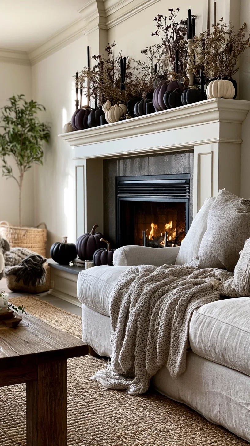 dark matte faux pumpkins on a Halloween mantel, photo 4 of 4