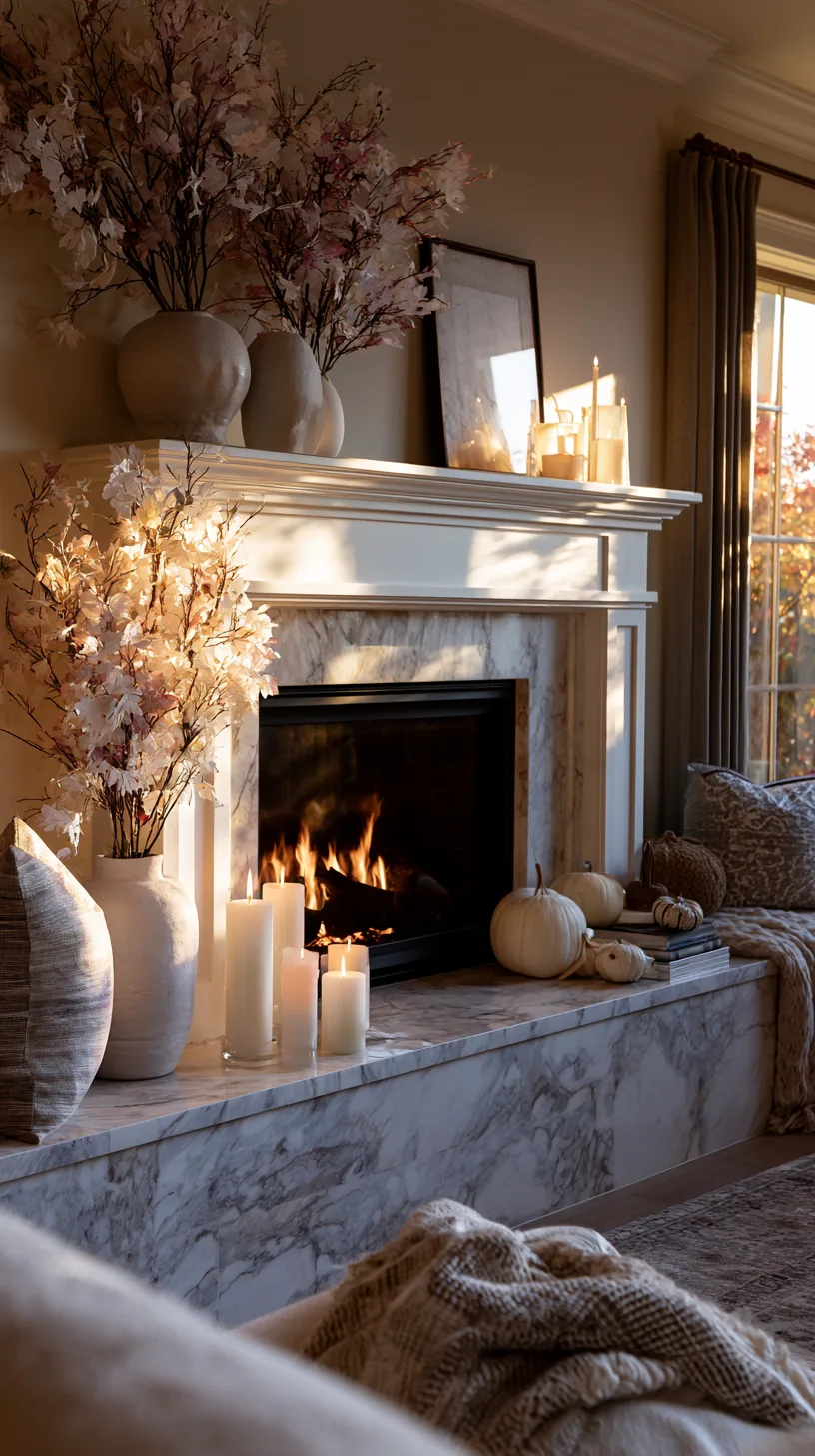 a long wide Halloween mantel anchored with a pair of lanterns, photo 6 of 6