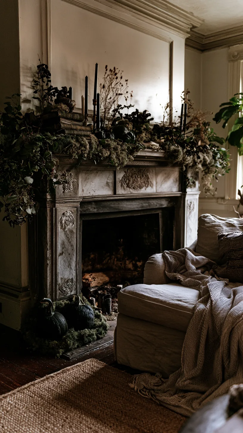 moss and aged green worked into a Halloween mantel for an overgrown look, photo 4 of 4