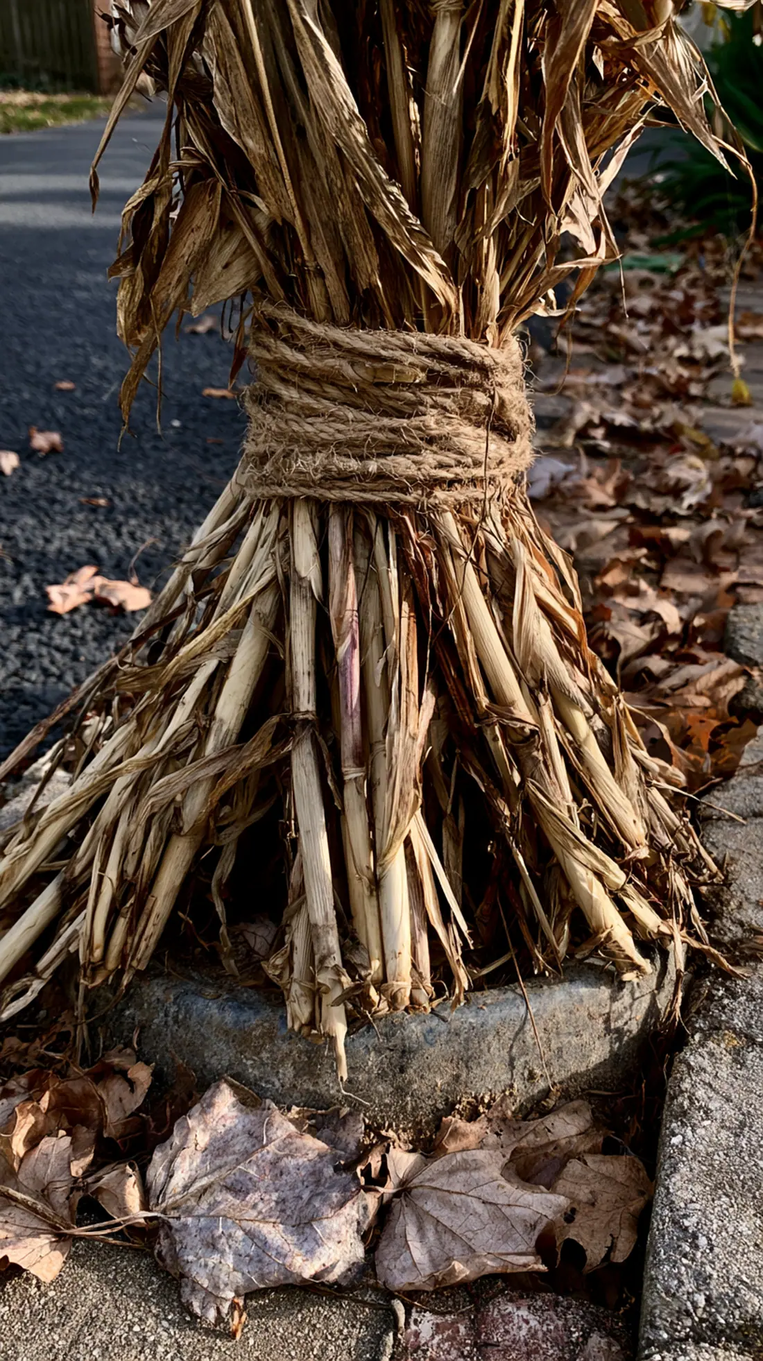 Corn stalks bundled and set into a buried weighted bucket, photo 3 of 3