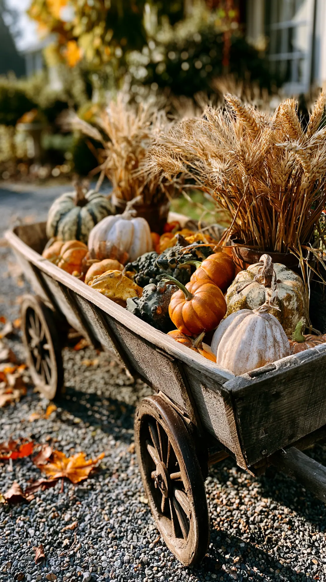 A rustic wagon filled with waterproof faux gourds and pumpkins, photo 1 of 4