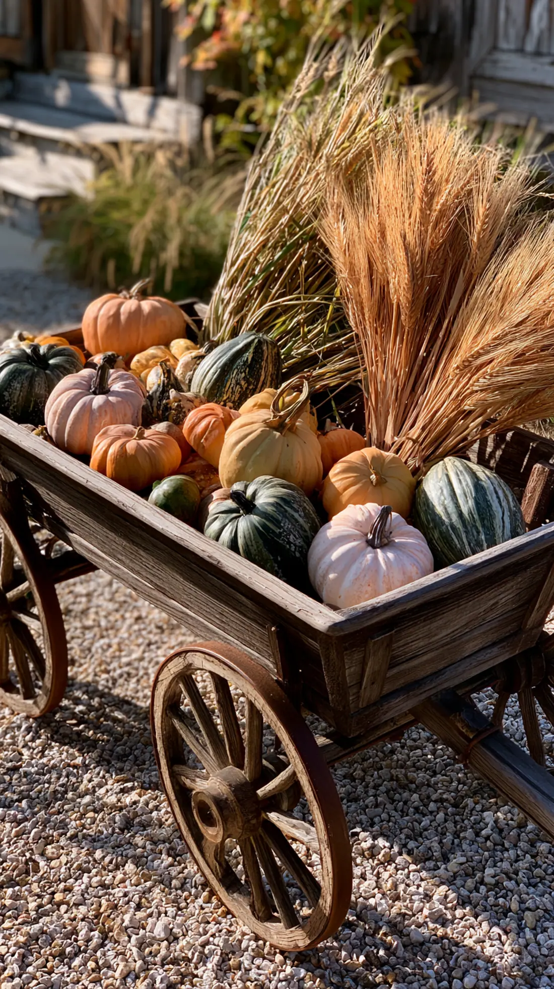 A rustic wagon filled with waterproof faux gourds and pumpkins, photo 2 of 4
