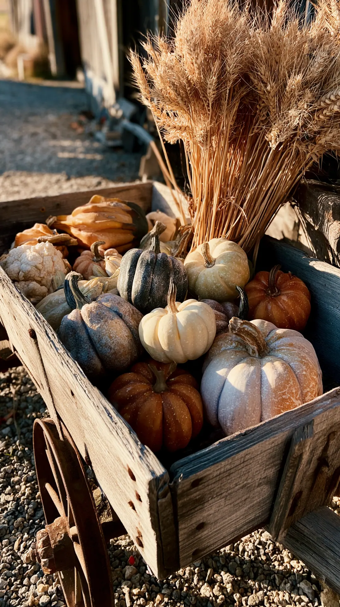 A rustic wagon filled with waterproof faux gourds and pumpkins, photo 3 of 4