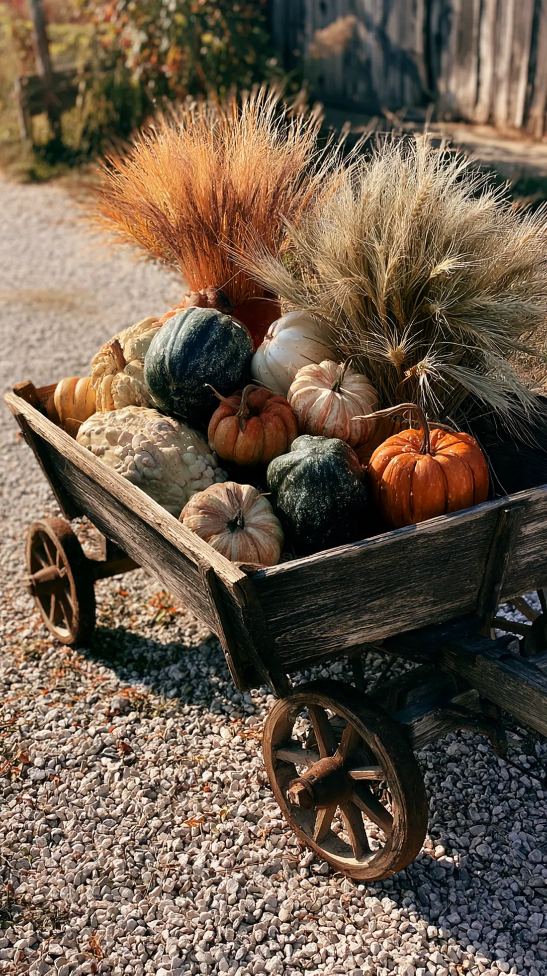 A rustic wagon filled with waterproof faux gourds and pumpkins, photo 4 of 4
