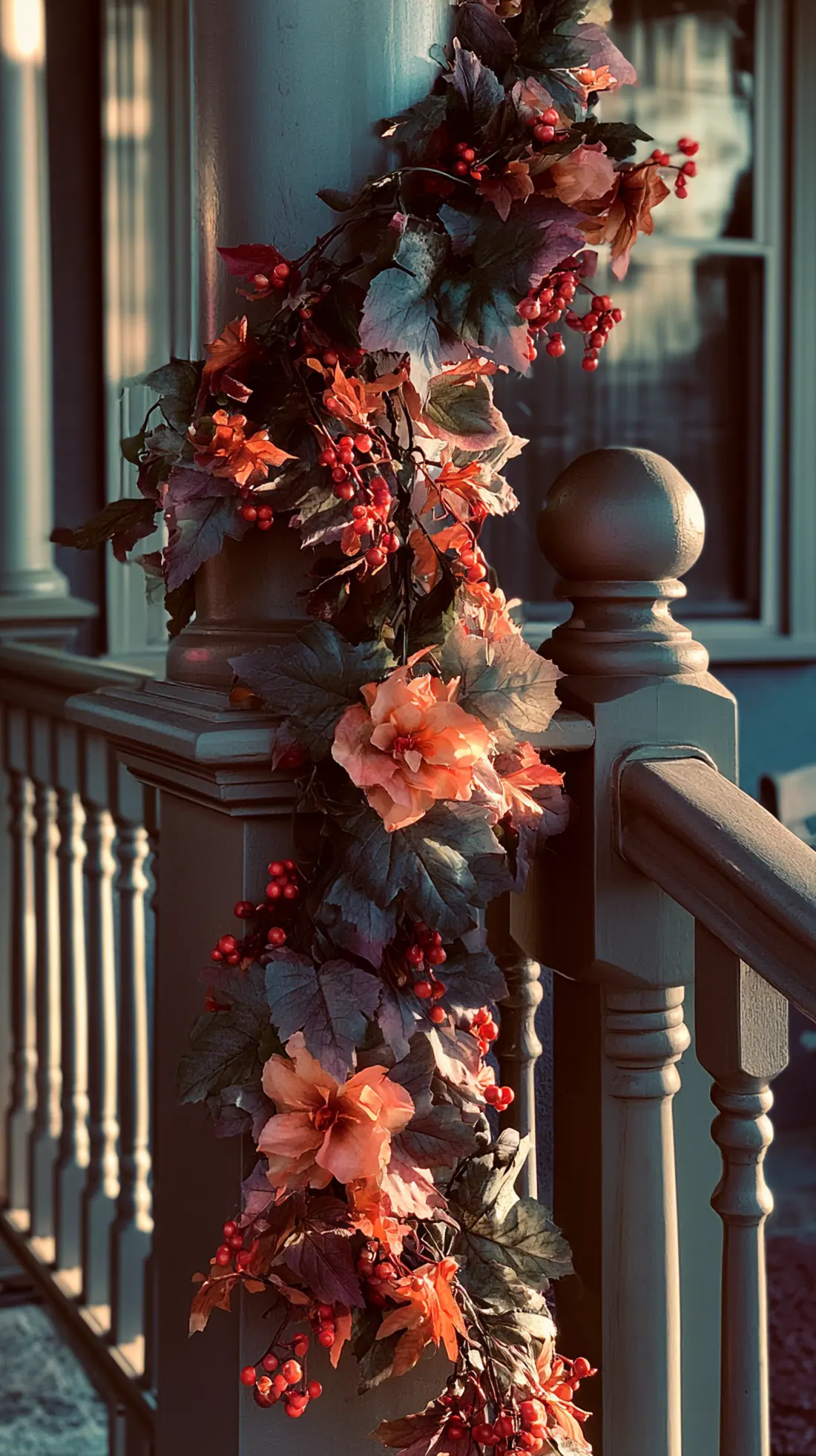 A weighted fall garland swagged along a porch railing between posts, photo 4 of 4