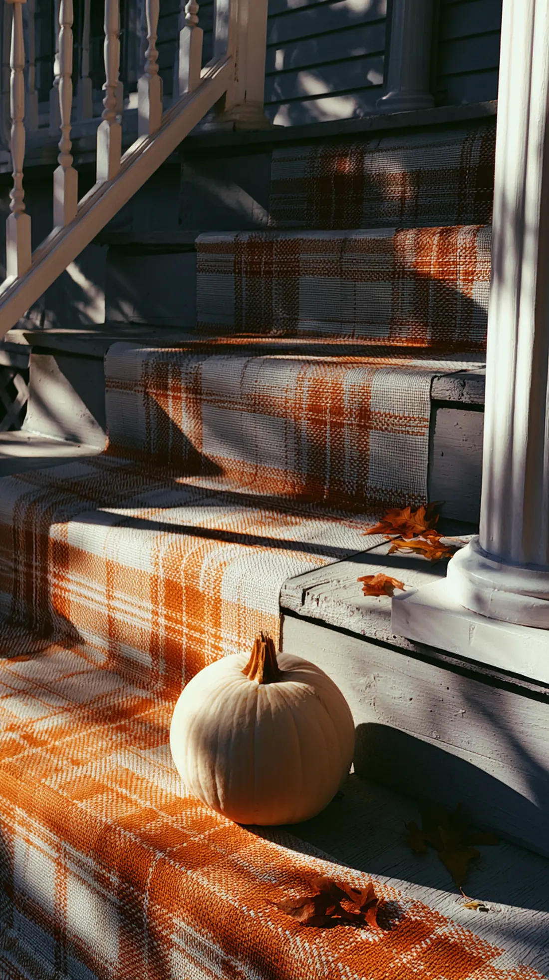 Fall-patterned non-slip runners layered on painted wood porch stairs, photo 3 of 4