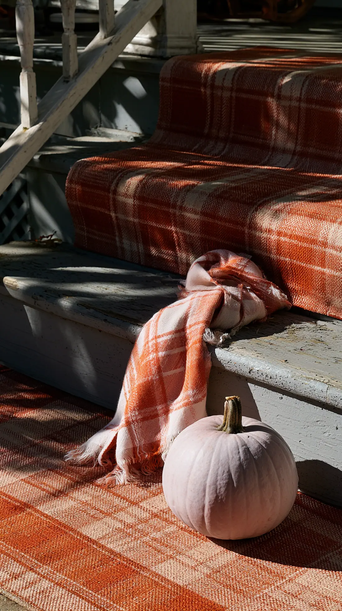Fall-patterned non-slip runners layered on painted wood porch stairs, photo 4 of 4