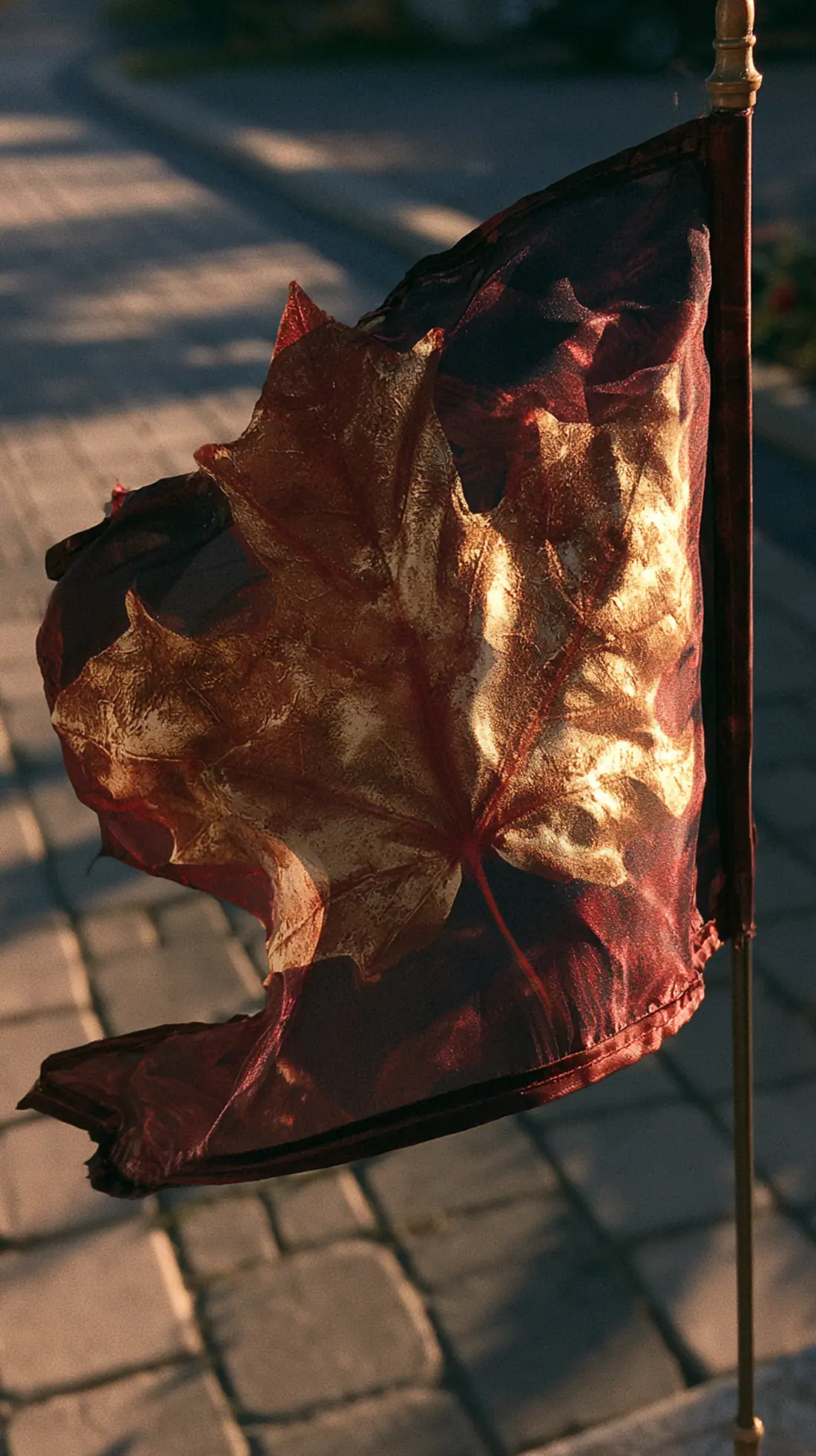 A fall-themed garden flag mounted on a steel ground spike near the front walk, photo 3 of 4