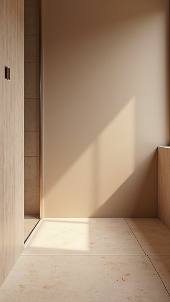 Large-format matte floor tile with minimal grout in a warm putty tone