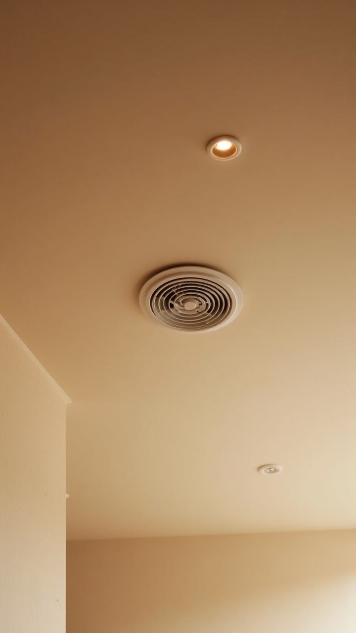 Discreet ventilation fan and recessed warm lighting in a serene japandi ceiling