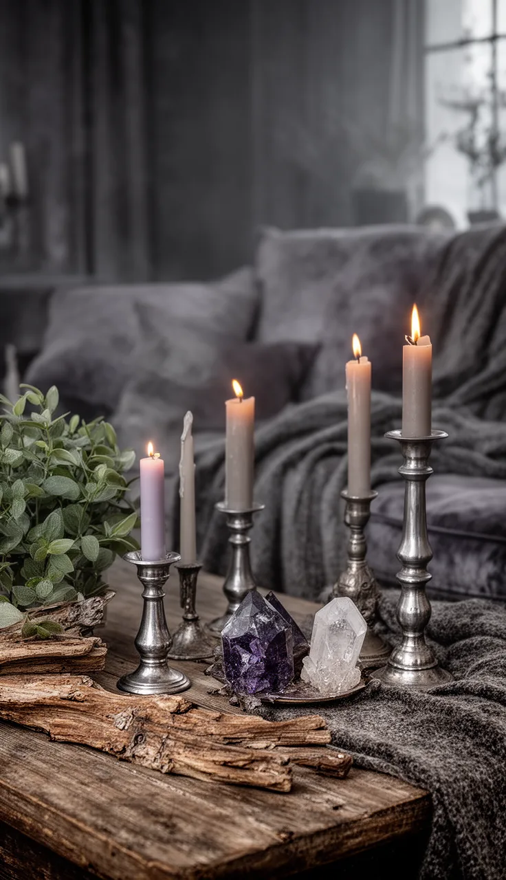 A stormy seance lounge in smoky neutral tones