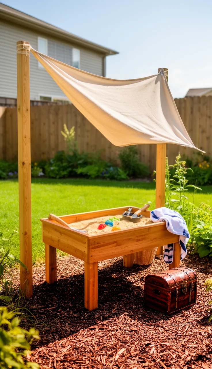 A pirate cove splash and dig zone in a backyard play area