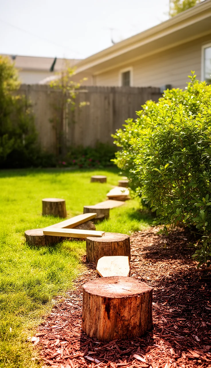 A natural balance trail in a backyard play area
