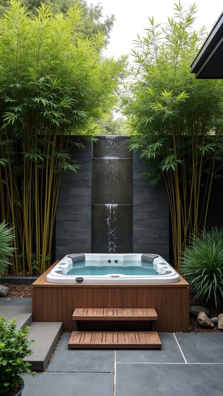 Lush Privacy Hedge With Built-In Waterfall