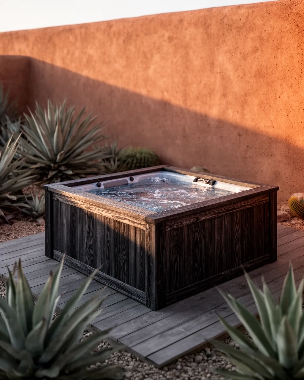 Desert-modern clad hot tub
