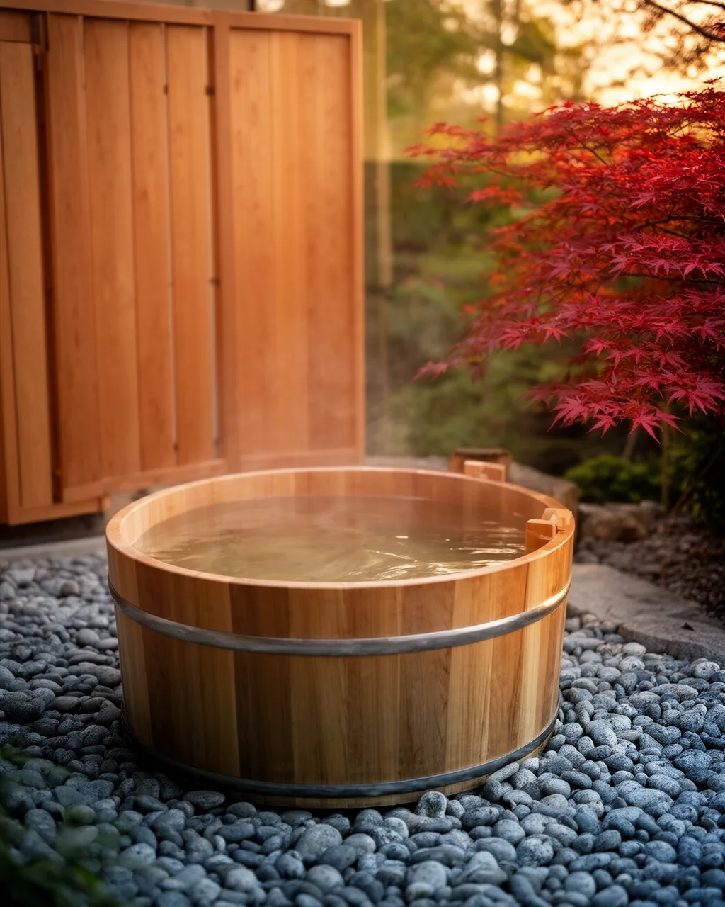 Japanese onsen wooden tub