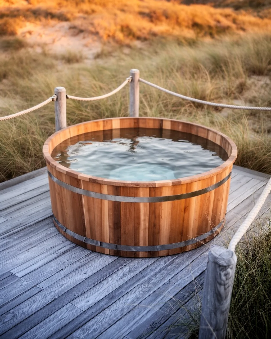 Coastal boardwalk hot tub