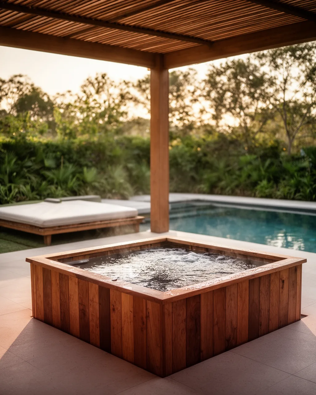Poolside pavilion hot tub
