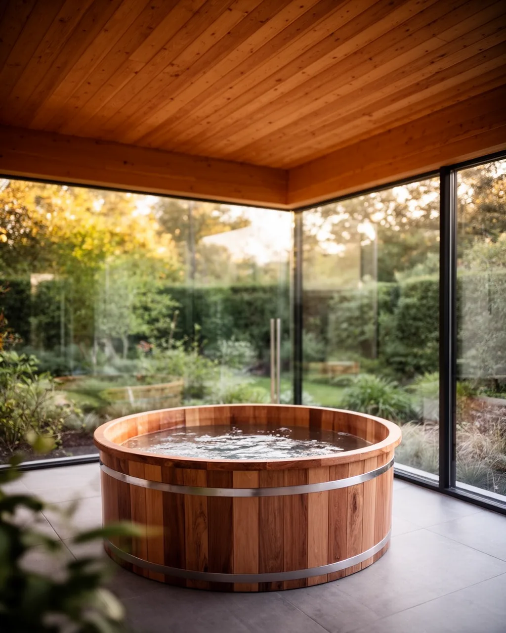 Glass atrium hot tub