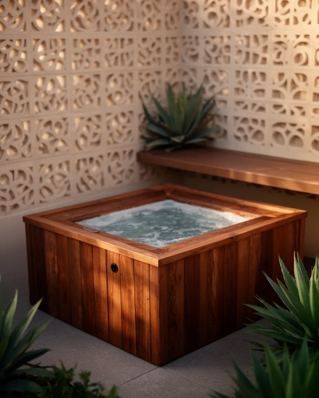 Mid-century breeze-block hot tub