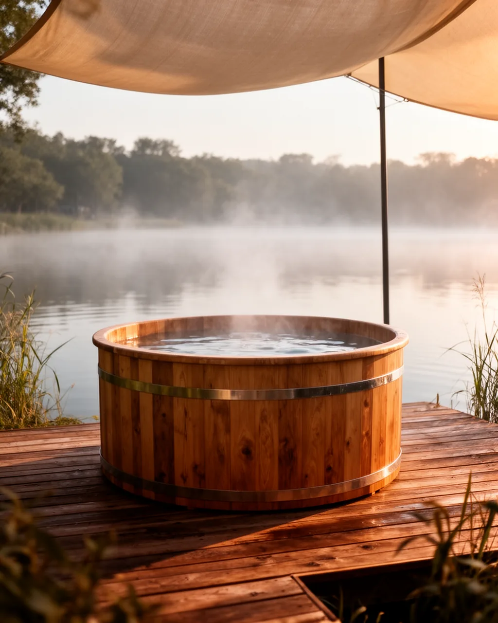 Lakeside dock hot tub
