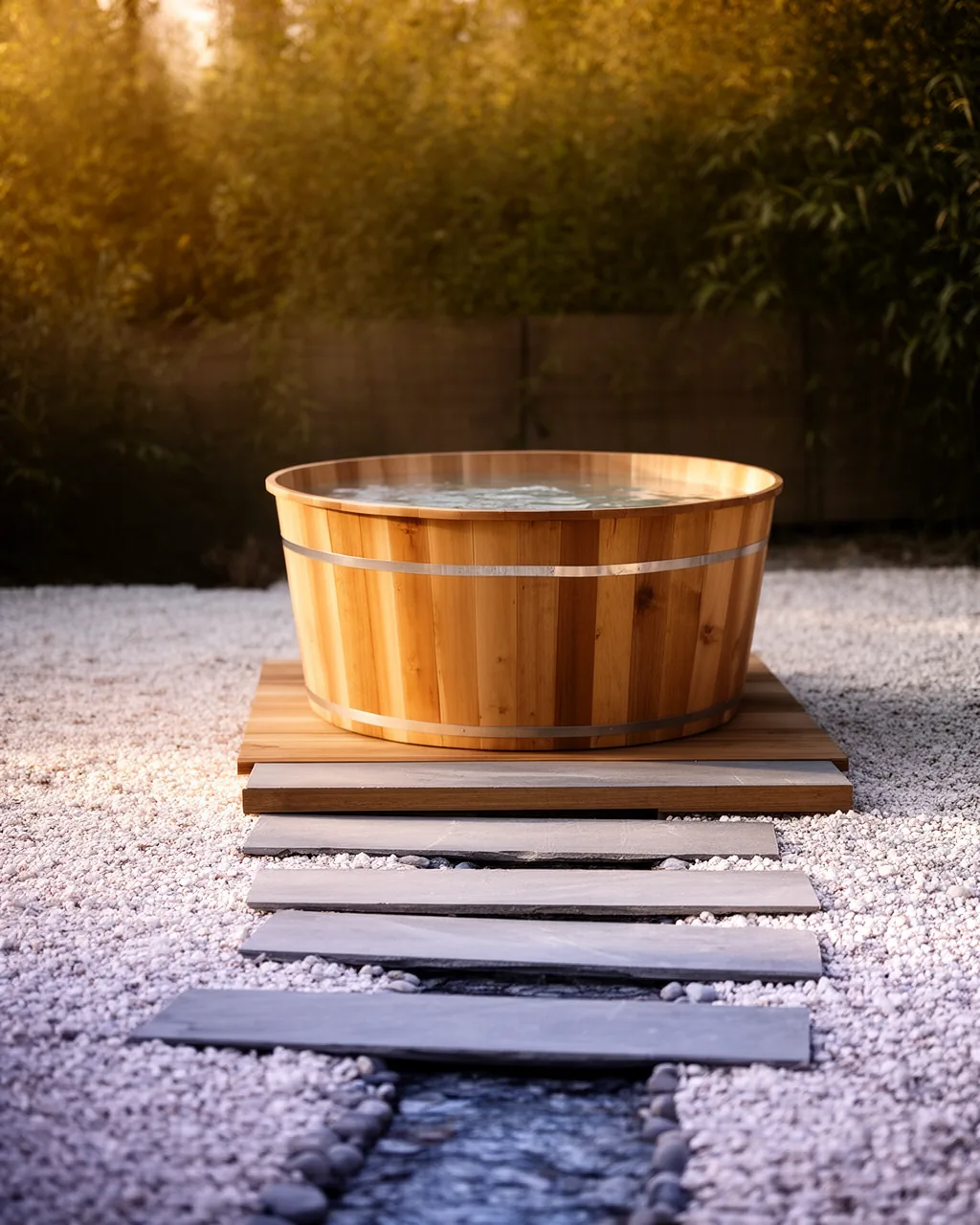 Zen pathway hot tub