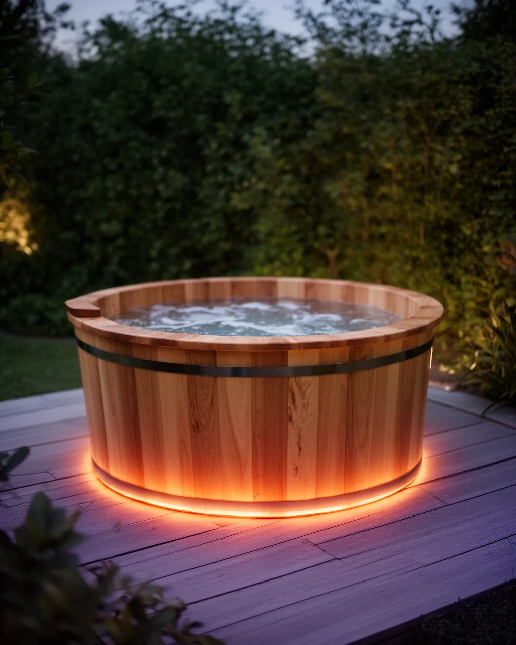Evening cedar hot tub glow