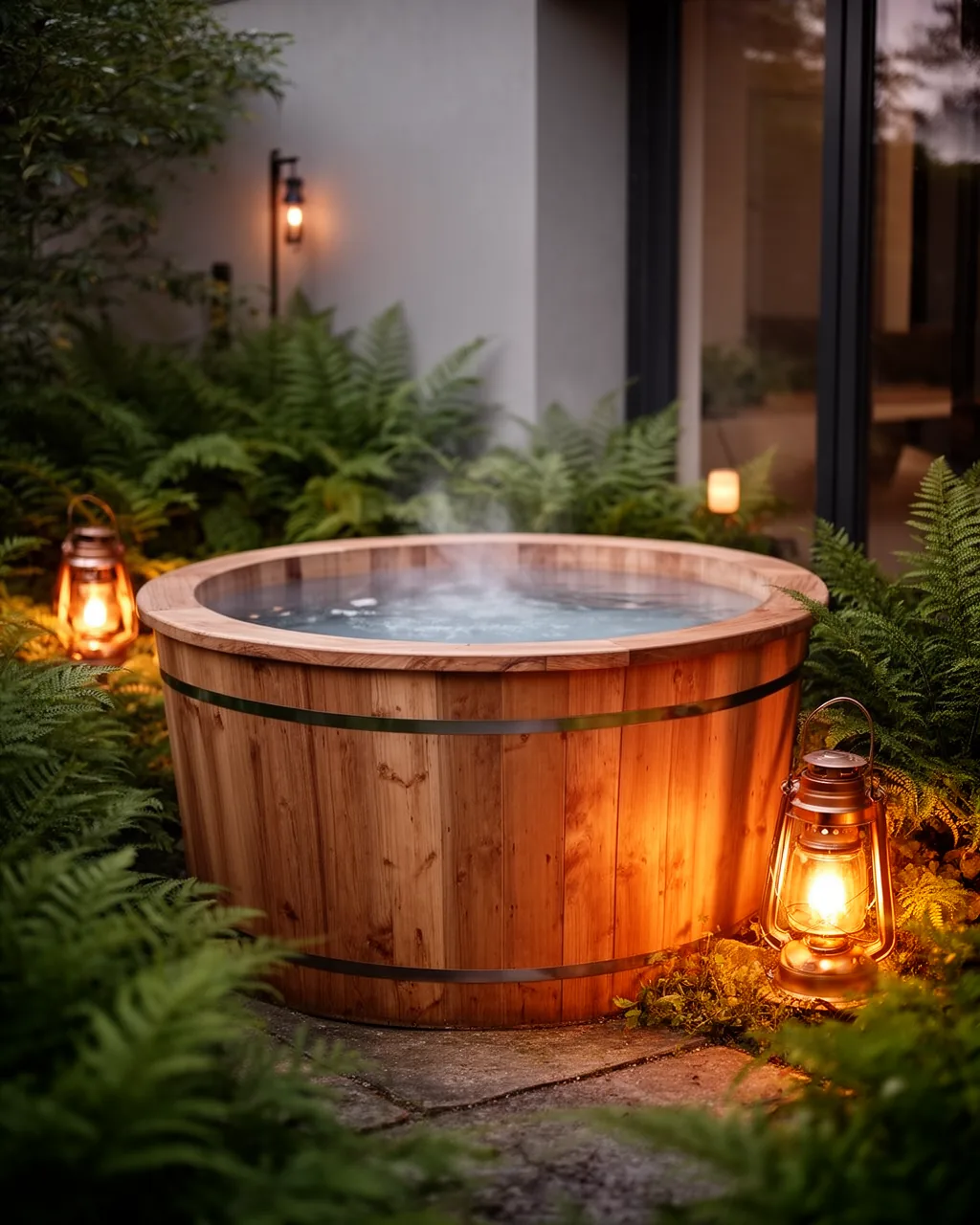 Garden nook wooden hot tub