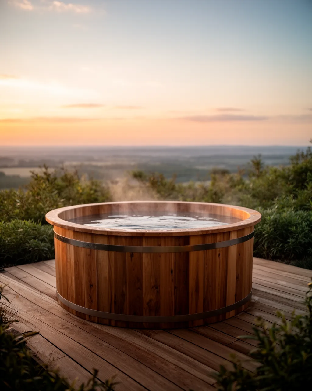 Sunset deck wooden hot tub