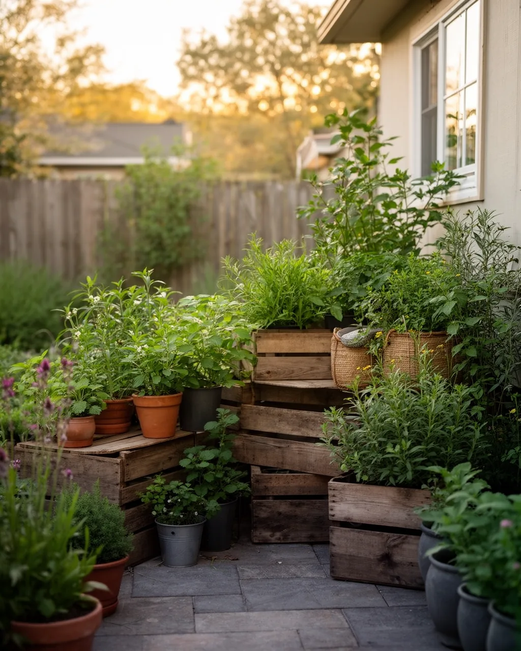 Staged potted plants