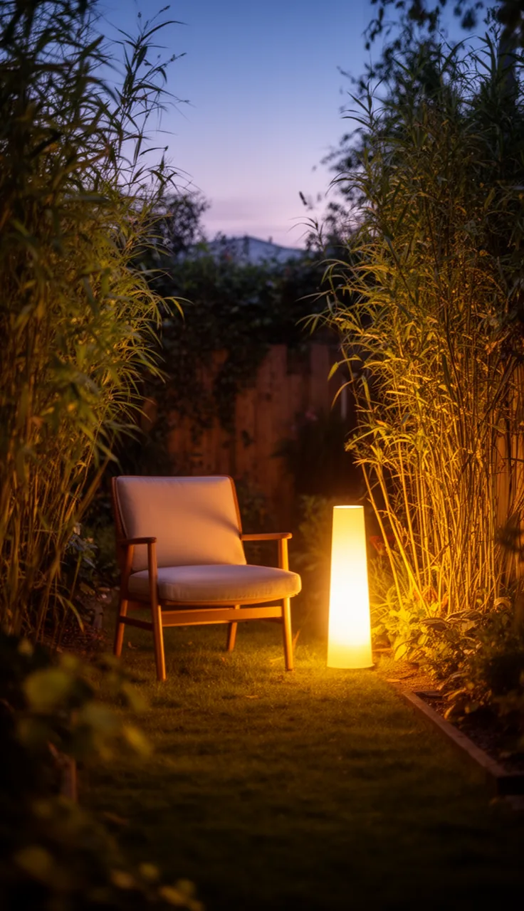 An inviting outdoor nook with a hanging lantern and plush seating
